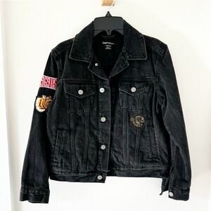 GAP Kids Boys Black Patch Denim Jacket Size: Large Regular 137-142CM 10-12 Years